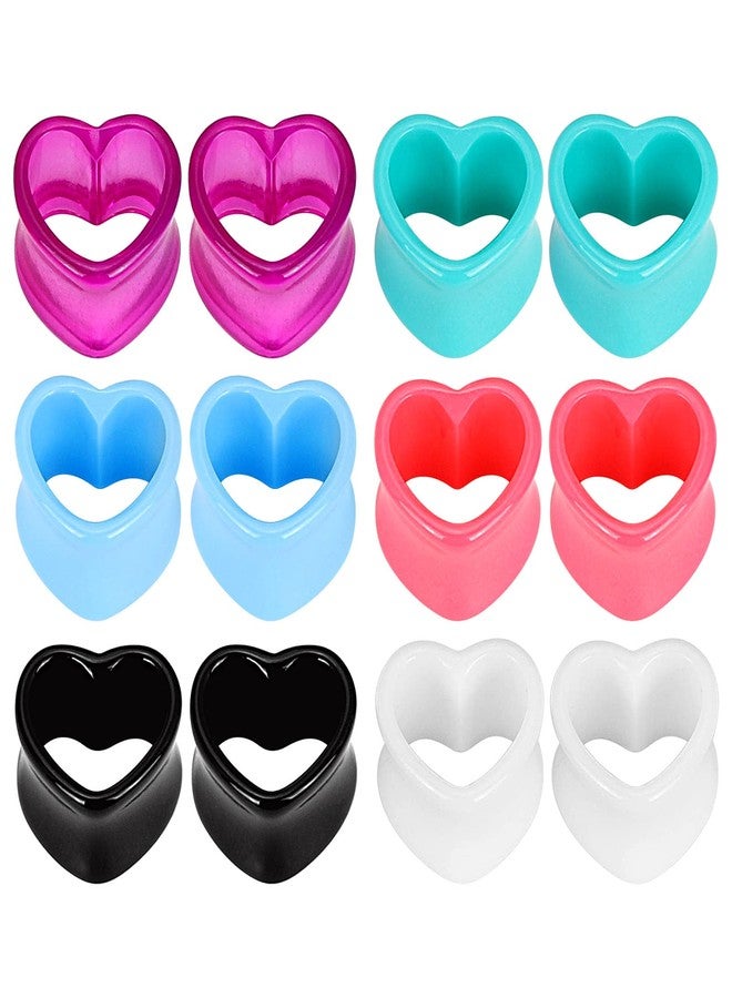 Qmcandy 6 Pairs Acrylic Heart Shape Ear Tunnels Plugs Colorful Gauges for Ears 00g - Image 1
